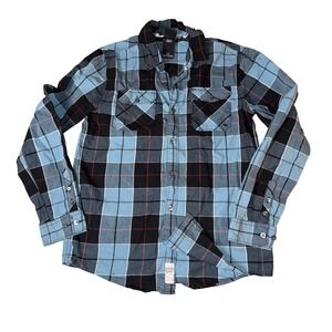 Shaun White Kids Plaid Long Sleeve Button Down Shirt Blue Black Red Size Large